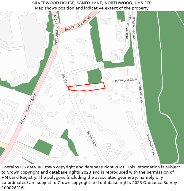 SILVERWOOD HOUSE, SANDY LANE, NORTHWOOD, HA6 3ER: Location map and indicative extent of plot