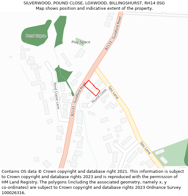 SILVERWOOD, POUND CLOSE, LOXWOOD, BILLINGSHURST, RH14 0SG: Location map and indicative extent of plot