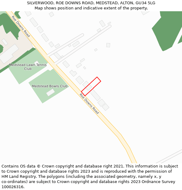 SILVERWOOD, ROE DOWNS ROAD, MEDSTEAD, ALTON, GU34 5LG: Location map and indicative extent of plot