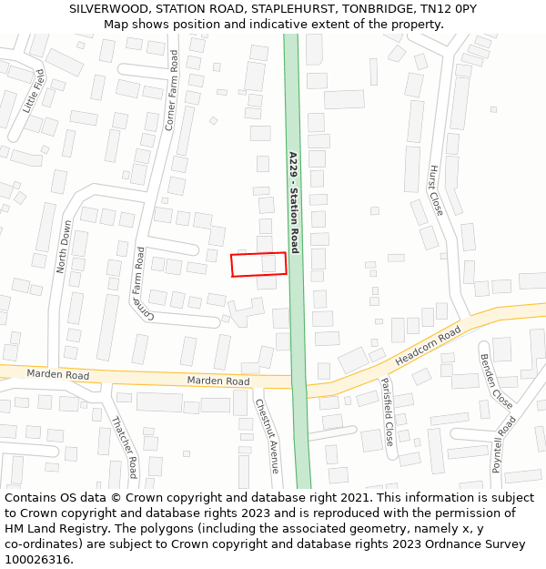 SILVERWOOD, STATION ROAD, STAPLEHURST, TONBRIDGE, TN12 0PY: Location map and indicative extent of plot