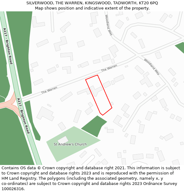 SILVERWOOD, THE WARREN, KINGSWOOD, TADWORTH, KT20 6PQ: Location map and indicative extent of plot
