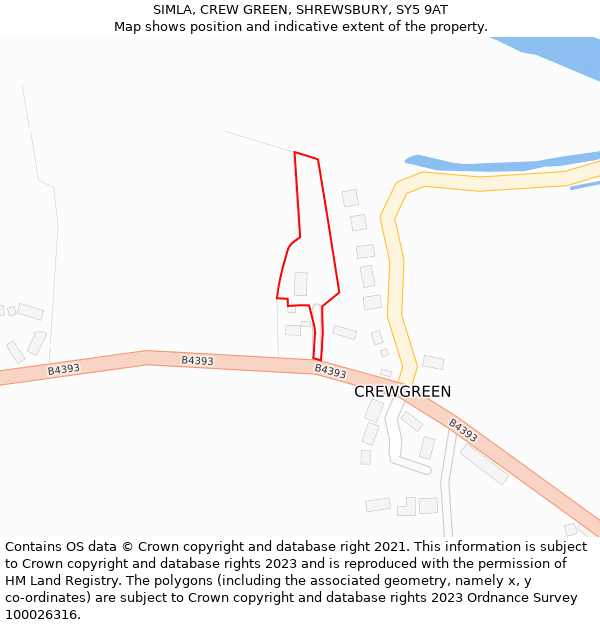 SIMLA, CREW GREEN, SHREWSBURY, SY5 9AT: Location map and indicative extent of plot