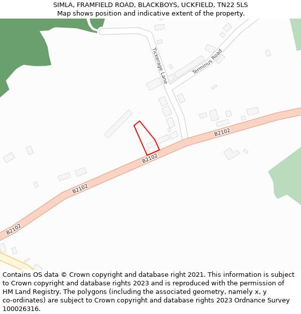 SIMLA, FRAMFIELD ROAD, BLACKBOYS, UCKFIELD, TN22 5LS: Location map and indicative extent of plot