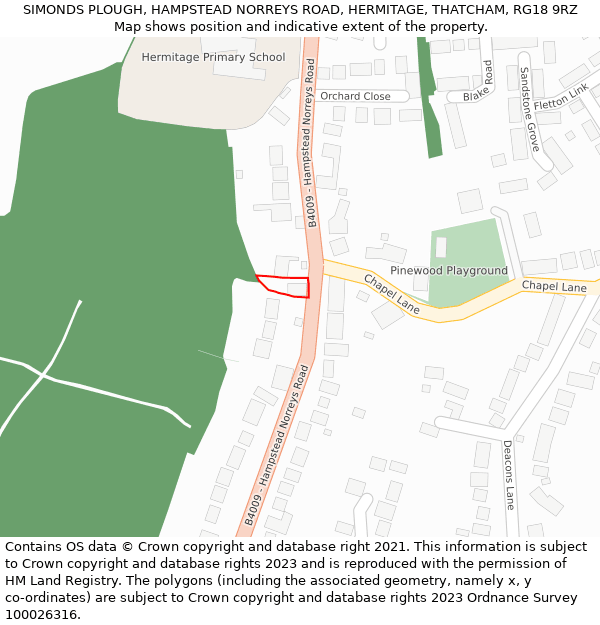 SIMONDS PLOUGH, HAMPSTEAD NORREYS ROAD, HERMITAGE, THATCHAM, RG18 9RZ: Location map and indicative extent of plot