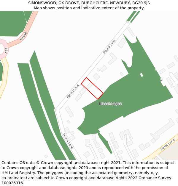 SIMONSWOOD, OX DROVE, BURGHCLERE, NEWBURY, RG20 9JS: Location map and indicative extent of plot