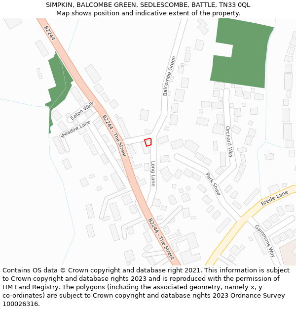 SIMPKIN, BALCOMBE GREEN, SEDLESCOMBE, BATTLE, TN33 0QL: Location map and indicative extent of plot