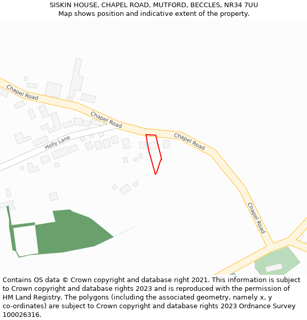 SISKIN HOUSE, CHAPEL ROAD, MUTFORD, BECCLES, NR34 7UU: Location map and indicative extent of plot