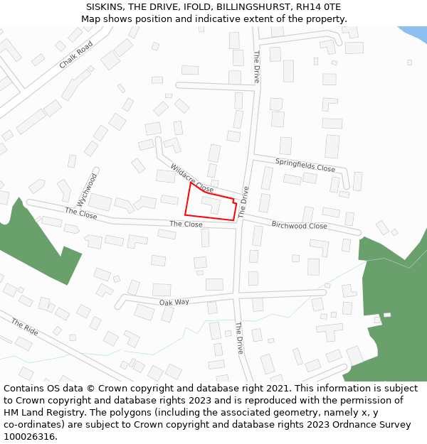 SISKINS, THE DRIVE, IFOLD, BILLINGSHURST, RH14 0TE: Location map and indicative extent of plot