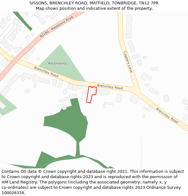 SISSONS, BRENCHLEY ROAD, MATFIELD, TONBRIDGE, TN12 7PR: Location map and indicative extent of plot