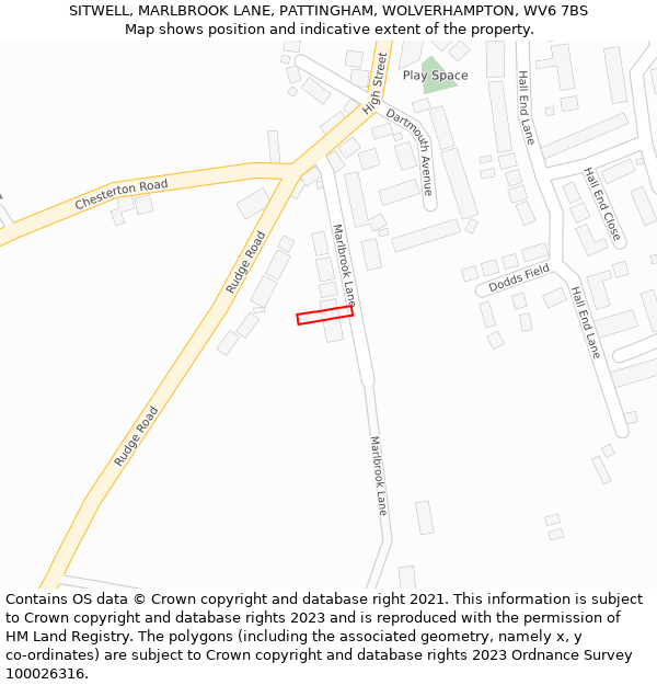 SITWELL, MARLBROOK LANE, PATTINGHAM, WOLVERHAMPTON, WV6 7BS: Location map and indicative extent of plot
