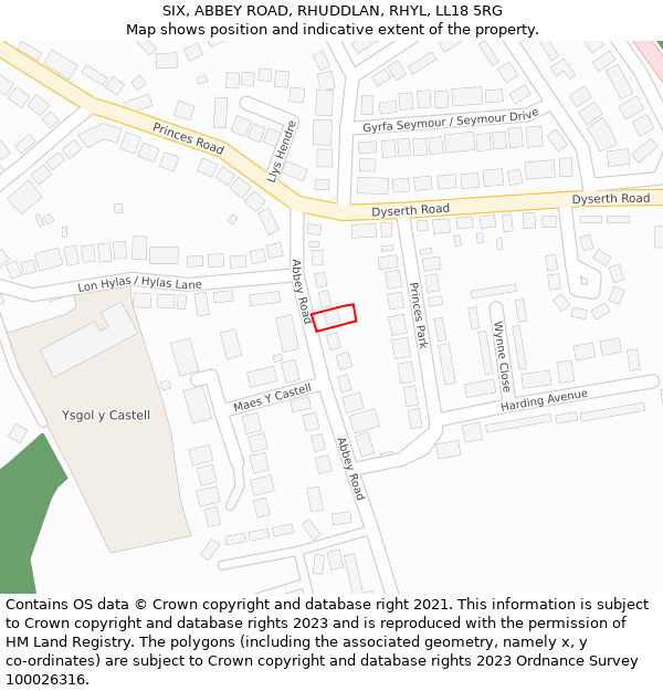 SIX, ABBEY ROAD, RHUDDLAN, RHYL, LL18 5RG: Location map and indicative extent of plot