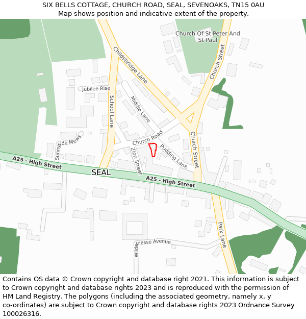 SIX BELLS COTTAGE, CHURCH ROAD, SEAL, SEVENOAKS, TN15 0AU: Location map and indicative extent of plot