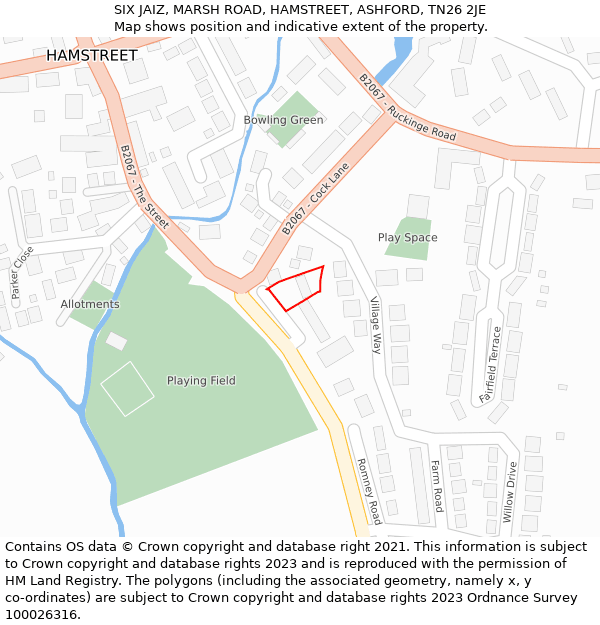 SIX JAIZ, MARSH ROAD, HAMSTREET, ASHFORD, TN26 2JE: Location map and indicative extent of plot