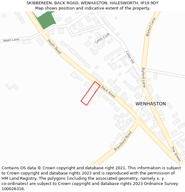 SKIBBEREEN, BACK ROAD, WENHASTON, HALESWORTH, IP19 9DY: Location map and indicative extent of plot