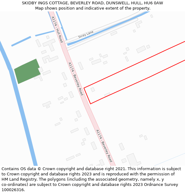 SKIDBY INGS COTTAGE, BEVERLEY ROAD, DUNSWELL, HULL, HU6 0AW: Location map and indicative extent of plot