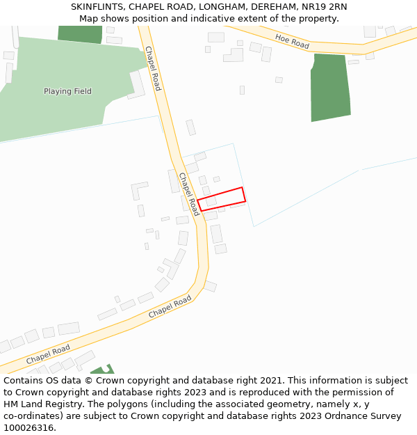 SKINFLINTS, CHAPEL ROAD, LONGHAM, DEREHAM, NR19 2RN: Location map and indicative extent of plot