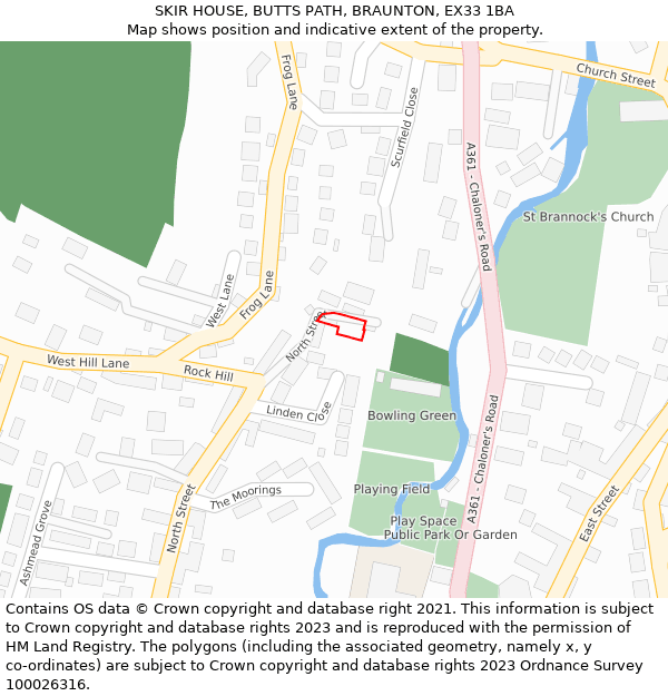 SKIR HOUSE, BUTTS PATH, BRAUNTON, EX33 1BA: Location map and indicative extent of plot