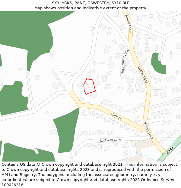 SKYLARKS, PANT, OSWESTRY, SY10 8LB: Location map and indicative extent of plot