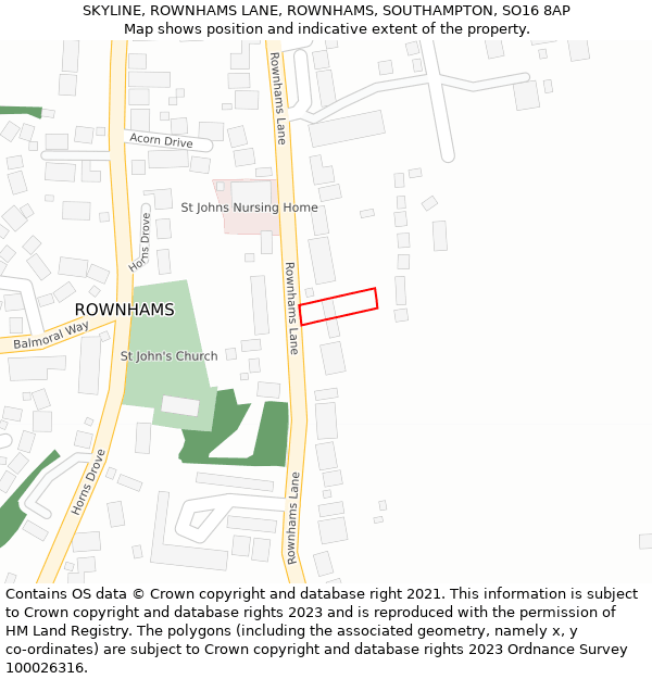 SKYLINE, ROWNHAMS LANE, ROWNHAMS, SOUTHAMPTON, SO16 8AP: Location map and indicative extent of plot