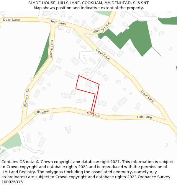 SLADE HOUSE, HILLS LANE, COOKHAM, MAIDENHEAD, SL6 9NT: Location map and indicative extent of plot