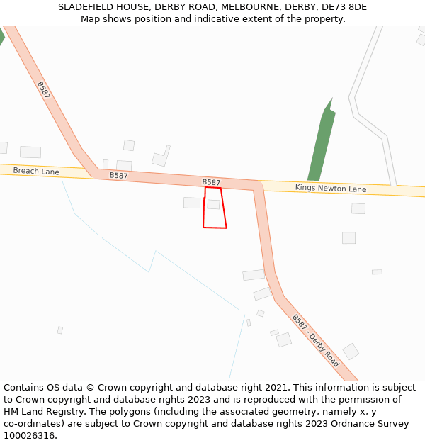 SLADEFIELD HOUSE, DERBY ROAD, MELBOURNE, DERBY, DE73 8DE: Location map and indicative extent of plot