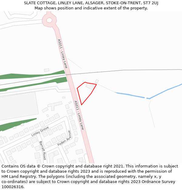 SLATE COTTAGE, LINLEY LANE, ALSAGER, STOKE-ON-TRENT, ST7 2UJ: Location map and indicative extent of plot