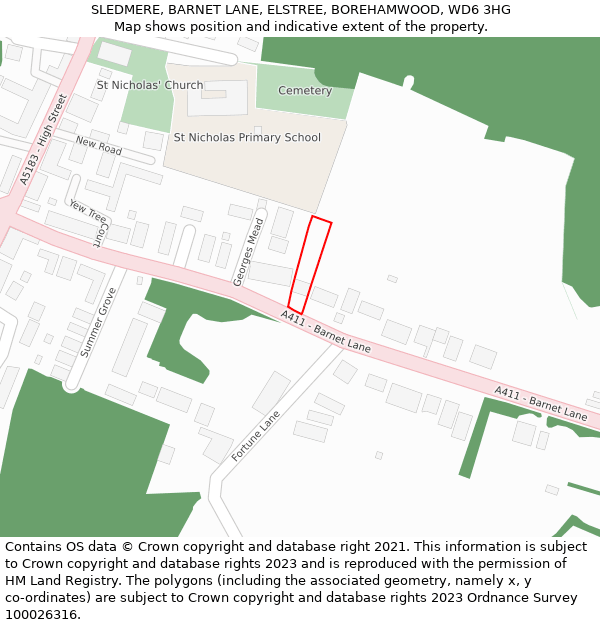 SLEDMERE, BARNET LANE, ELSTREE, BOREHAMWOOD, WD6 3HG: Location map and indicative extent of plot