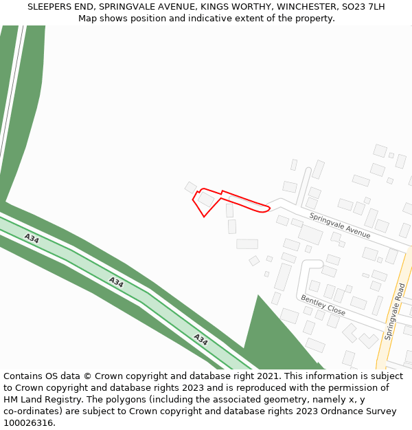 SLEEPERS END, SPRINGVALE AVENUE, KINGS WORTHY, WINCHESTER, SO23 7LH: Location map and indicative extent of plot