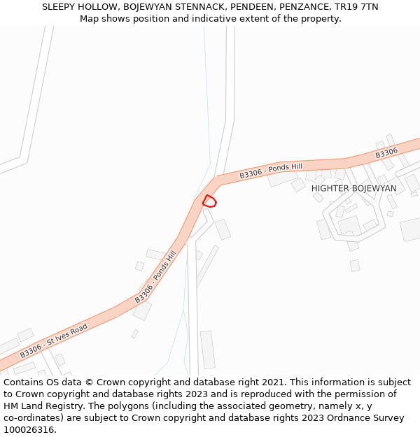 SLEEPY HOLLOW, BOJEWYAN STENNACK, PENDEEN, PENZANCE, TR19 7TN: Location map and indicative extent of plot