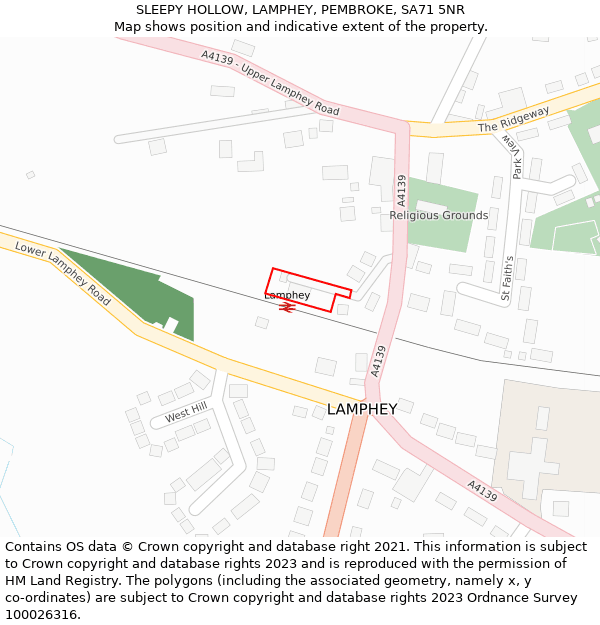 SLEEPY HOLLOW, LAMPHEY, PEMBROKE, SA71 5NR: Location map and indicative extent of plot