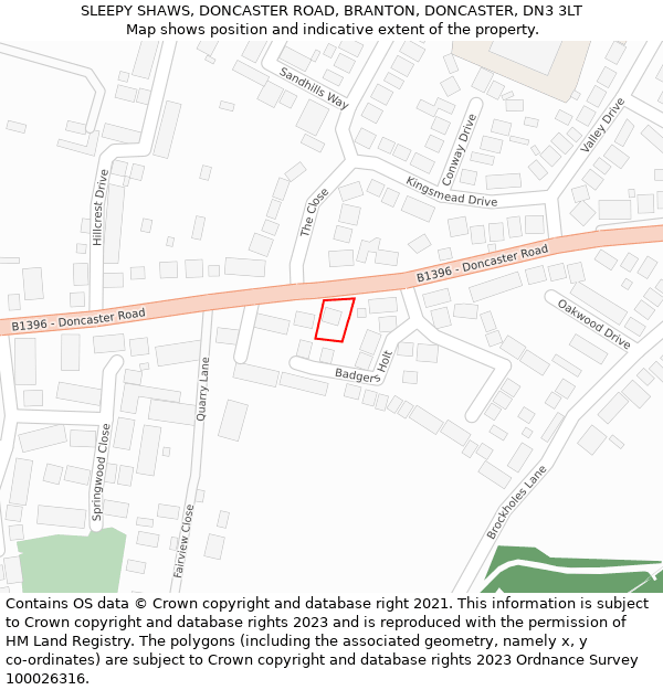SLEEPY SHAWS, DONCASTER ROAD, BRANTON, DONCASTER, DN3 3LT: Location map and indicative extent of plot
