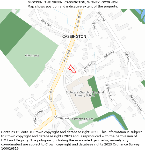 SLOCKEN, THE GREEN, CASSINGTON, WITNEY, OX29 4DN: Location map and indicative extent of plot