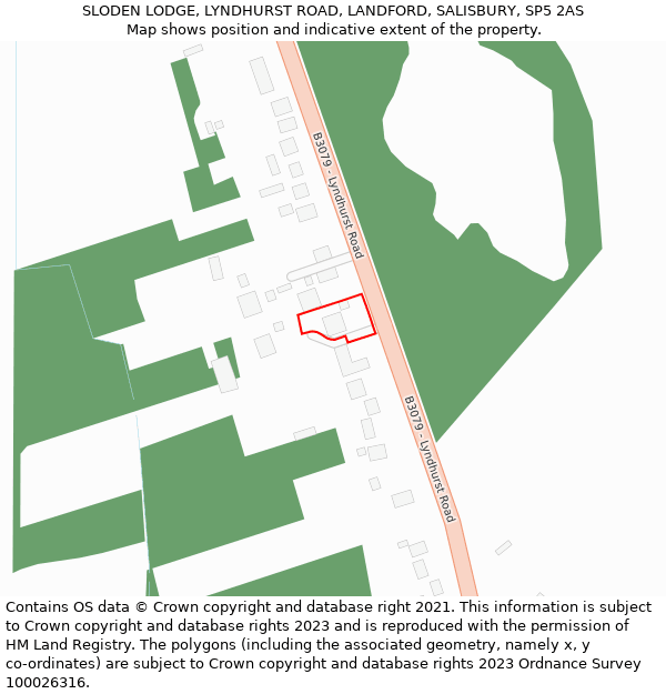SLODEN LODGE, LYNDHURST ROAD, LANDFORD, SALISBURY, SP5 2AS: Location map and indicative extent of plot