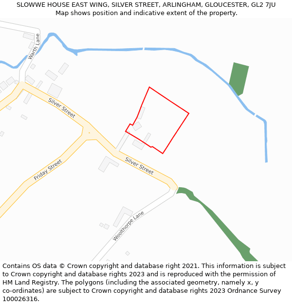 SLOWWE HOUSE EAST WING, SILVER STREET, ARLINGHAM, GLOUCESTER, GL2 7JU: Location map and indicative extent of plot