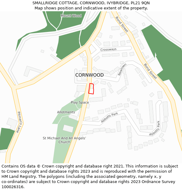 SMALLRIDGE COTTAGE, CORNWOOD, IVYBRIDGE, PL21 9QN: Location map and indicative extent of plot