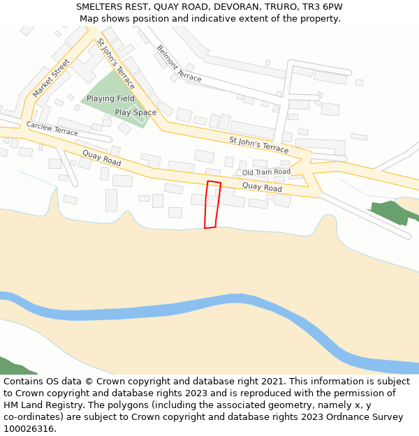 SMELTERS REST, QUAY ROAD, DEVORAN, TRURO, TR3 6PW: Location map and indicative extent of plot
