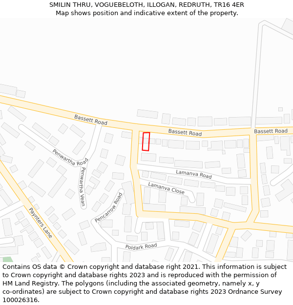 SMILIN THRU, VOGUEBELOTH, ILLOGAN, REDRUTH, TR16 4ER: Location map and indicative extent of plot