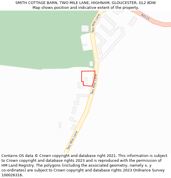 SMITH COTTAGE BARN, TWO MILE LANE, HIGHNAM, GLOUCESTER, GL2 8DW: Location map and indicative extent of plot