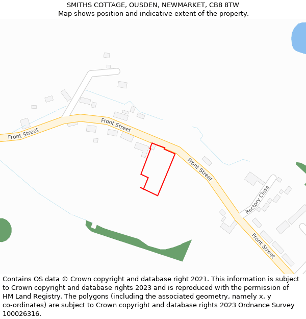 SMITHS COTTAGE, OUSDEN, NEWMARKET, CB8 8TW: Location map and indicative extent of plot