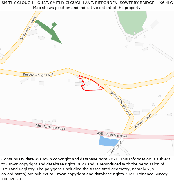 SMITHY CLOUGH HOUSE, SMITHY CLOUGH LANE, RIPPONDEN, SOWERBY BRIDGE, HX6 4LG: Location map and indicative extent of plot