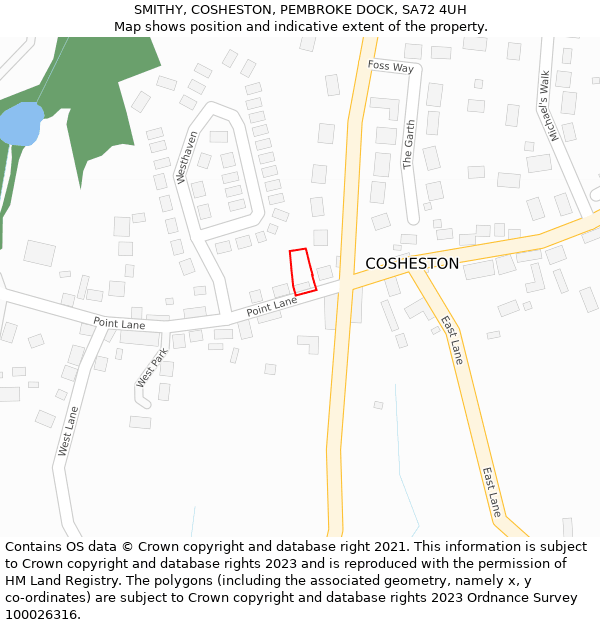 SMITHY, COSHESTON, PEMBROKE DOCK, SA72 4UH: Location map and indicative extent of plot