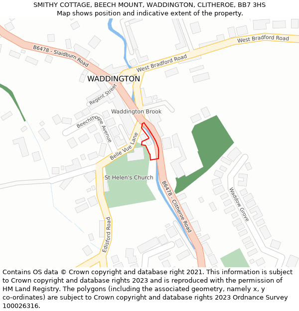 SMITHY COTTAGE, BEECH MOUNT, WADDINGTON, CLITHEROE, BB7 3HS: Location map and indicative extent of plot