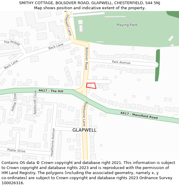 SMITHY COTTAGE, BOLSOVER ROAD, GLAPWELL, CHESTERFIELD, S44 5NJ: Location map and indicative extent of plot