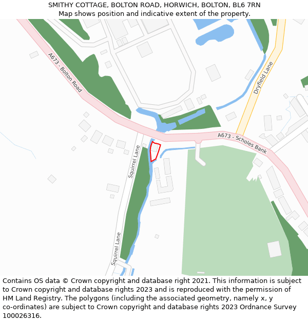 SMITHY COTTAGE, BOLTON ROAD, HORWICH, BOLTON, BL6 7RN: Location map and indicative extent of plot