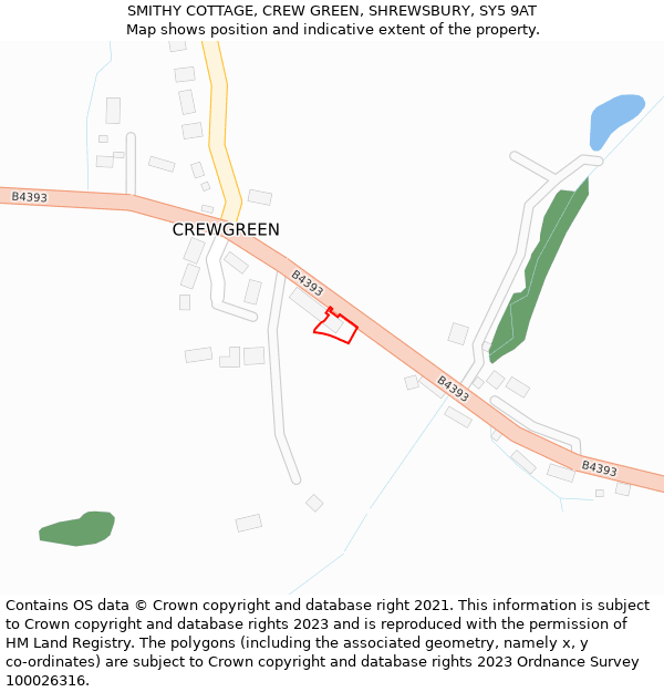 SMITHY COTTAGE, CREW GREEN, SHREWSBURY, SY5 9AT: Location map and indicative extent of plot