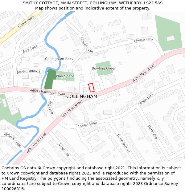 SMITHY COTTAGE, MAIN STREET, COLLINGHAM, WETHERBY, LS22 5AS: Location map and indicative extent of plot