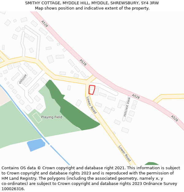 SMITHY COTTAGE, MYDDLE HILL, MYDDLE, SHREWSBURY, SY4 3RW: Location map and indicative extent of plot