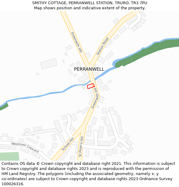 SMITHY COTTAGE, PERRANWELL STATION, TRURO, TR3 7PU: Location map and indicative extent of plot
