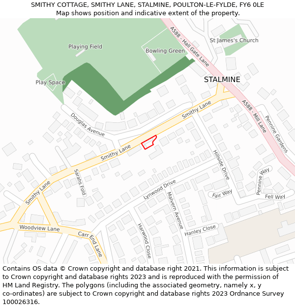 SMITHY COTTAGE, SMITHY LANE, STALMINE, POULTON-LE-FYLDE, FY6 0LE: Location map and indicative extent of plot