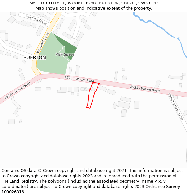 SMITHY COTTAGE, WOORE ROAD, BUERTON, CREWE, CW3 0DD: Location map and indicative extent of plot